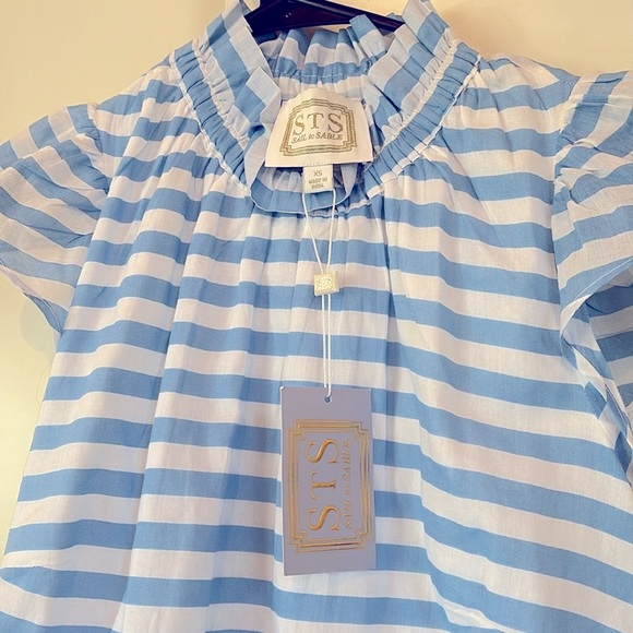 Sail to Sable Ruffle Collar Top in Blue Stripe XS, NWT - Picture 2 of 5